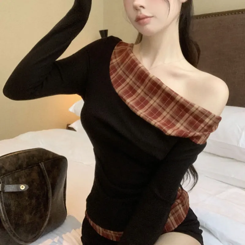 Retro Plaid Spliced Pullovers Women's Clothing Hotsweet Slash Neck Spring Autumn Stylish Folds Long Sleeve Basic Slim T-shirt
Retro Plaid Spliced Pullovers Women's Clothing Hotsweet Slash Neck Spring Autumn Stylish Folds Long Sleeve Basic Slim T-shirt