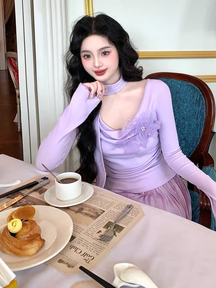 Romantic Knitted Top in Pastel Purple Comfortable Two-Way Wearable Gentle And Soft Long Sve Vintage Sle Commute Outerwear
Romantic Knitted Top in Pastel Purple Comfortable Two-Way Wearable Gentle And Soft Long Sve Vintage Sle Commute Outerwear