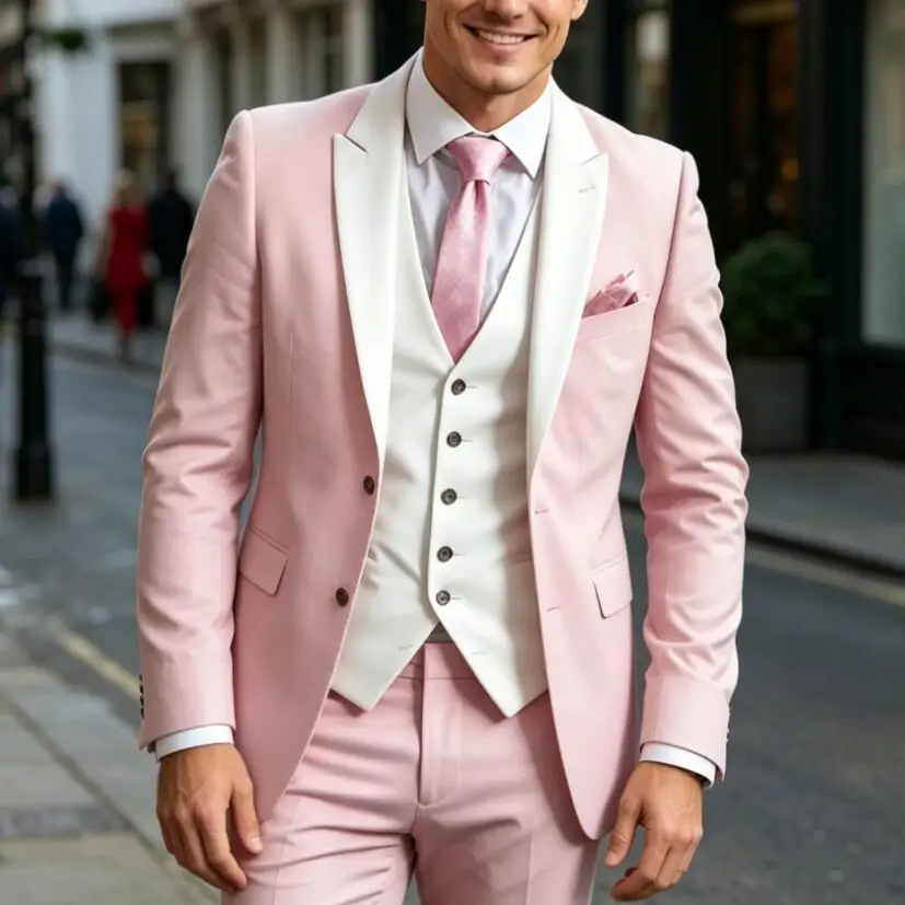 Classic Pink Wedding Men Suits Single Breasted Peaked Lapel Regular Length Outfits Costume Homme Jacket Pants Vest 3 Piece Sets
Classic Pink Wedding Men Suits Single Breasted Peaked Lapel Regular Length Outfits Costume Homme Jacket Pants Vest 3 Piece Sets