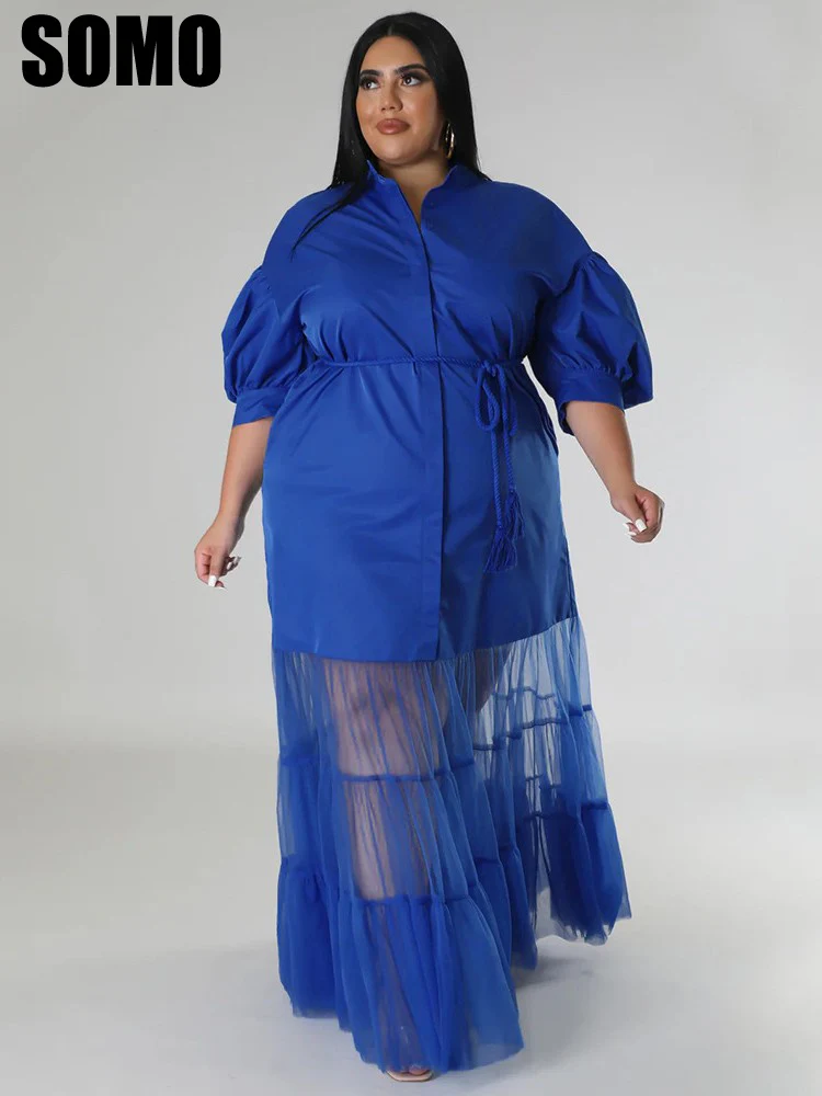 SOMO Plus Size Elegant Short Sleeve Cardigan Lapel Low-Cut Single-Breasted Stitching Half Mesh Long Dress Wholesale Dropshipping
SOMO Plus Size Elegant Short Sleeve Cardigan Lapel Low-Cut Single-Breasted Stitching Half Mesh Long Dress Wholesale Dropshipping