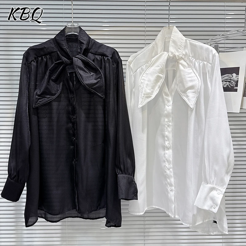 KBQ Solid Spliced Bowknots Minimalist Chic Blouse for Women Stand Collar Long Sleeve Casual Loose Shirt Female Fashion Style New
KBQ Solid Spliced Bowknots Minimalist Chic Blouse for Women Stand Collar Long Sleeve Casual Loose Shirt Female Fashion Style New