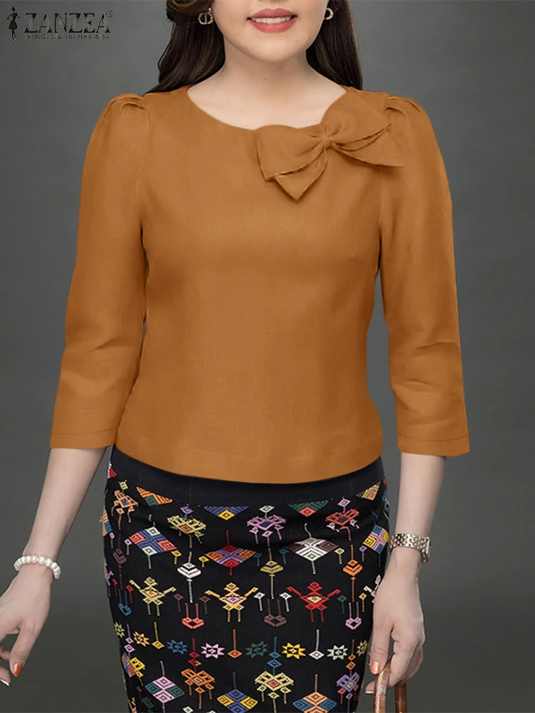 Vintage Bowtie Stitching Tunics ZANZEA Office Lady Blouse Fashion Women Solid Color Tops 2025 3/4 Sleeve Spring Waisted Blusas
Vintage Bowtie Stitching Tunics ZANZEA Office Lady Blouse Fashion Women Solid Color Tops 2025 3/4 Sleeve Spring Waisted Blusas
