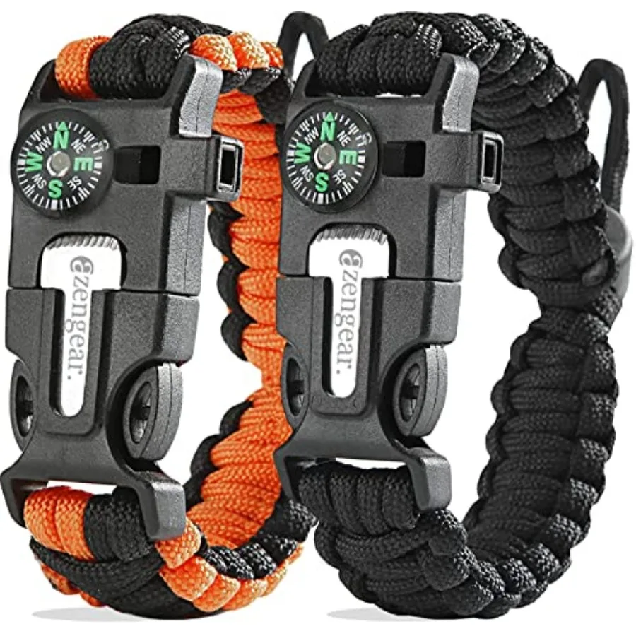 Paracord Survival Bracelet 2 Pack Flint Steel Fire Starter, Whistle, Compass, Mini Saw Adjustable Wrist Band Size for Camping,
Paracord Survival Bracelet 2 Pack Flint Steel Fire Starter, Whistle, Compass, Mini Saw Adjustable Wrist Band Size for Camping,
