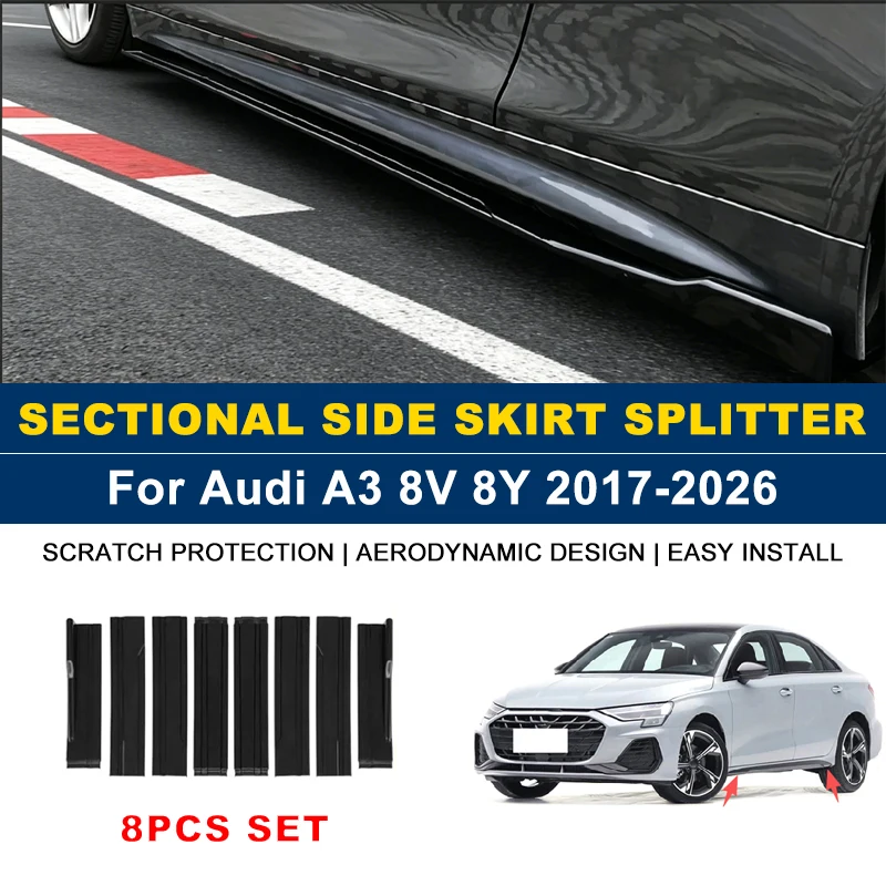 2m Sectional Side Skirt Extension Lips Side Spoiler, Car Exterior Modified Upgrade Kit For Audi A3 8V 8Y 2017-2026 2018 2019
2m Sectional Side Skirt Extension Lips Side Spoiler, Car Exterior Modified Upgrade Kit For Audi A3 8V 8Y 2017-2026 2018 2019