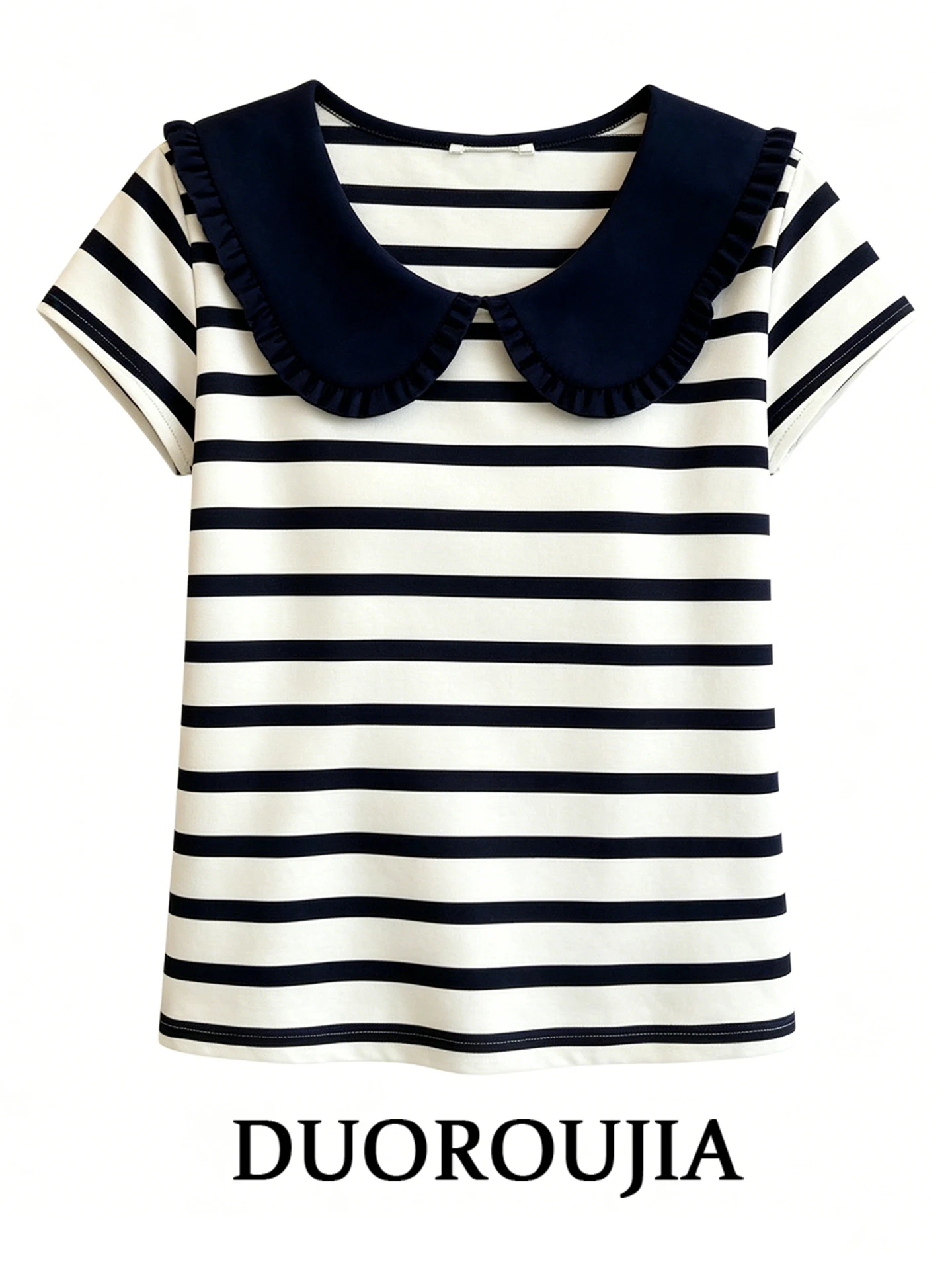Duor Korean Style plus Size T-Shirt Short Sleeve Baby Doll Collar Striped Color Block Slimming Summer Top Women's Fashion
Duor Korean Style plus Size T-Shirt Short Sleeve Baby Doll Collar Striped Color Block Slimming Summer Top Women's Fashion