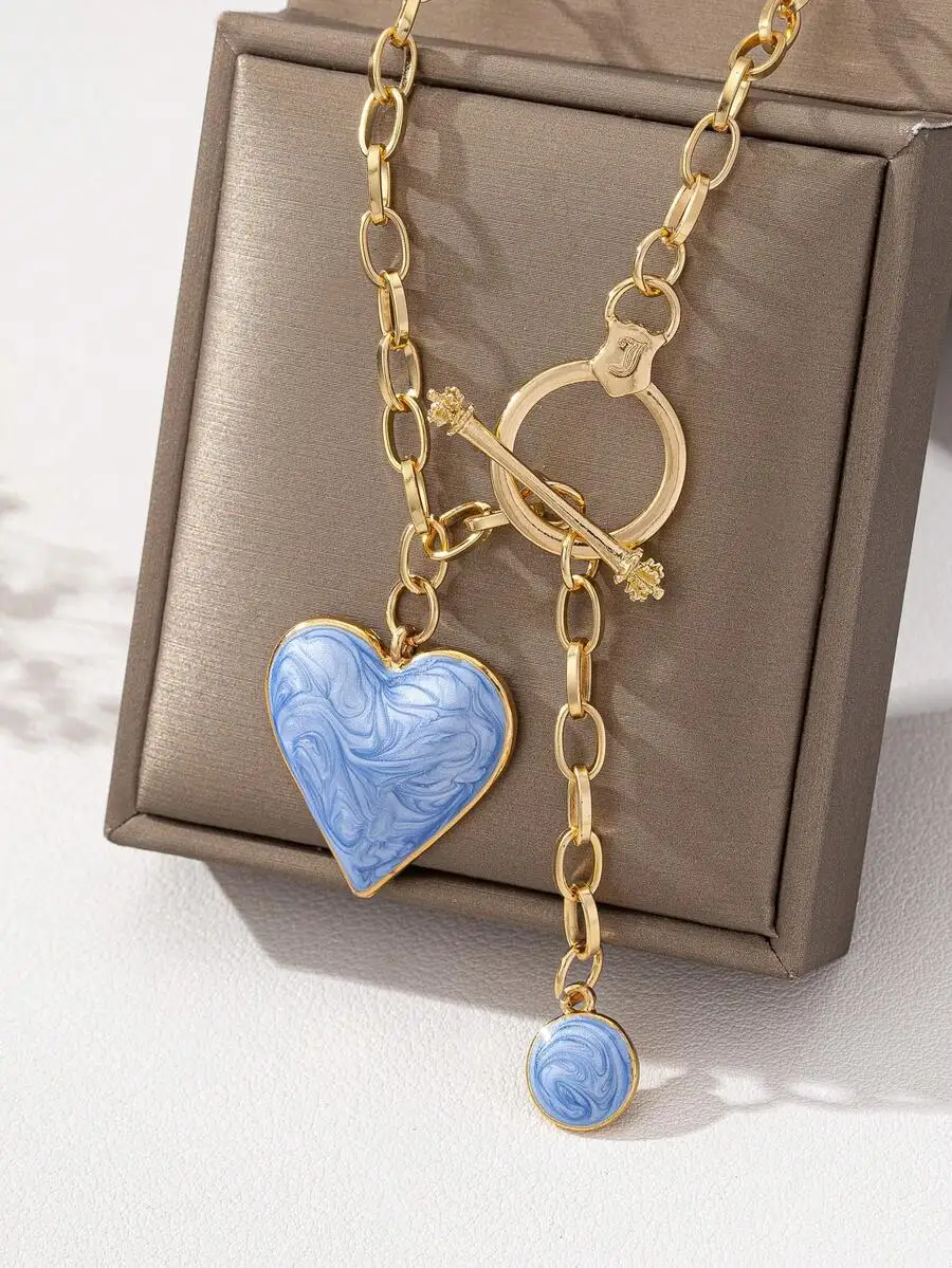 Fashion Alloy Heart Pendant Necklace With Turquoise Enamel And Toggle Clasp
Fashion Alloy Heart Pendant Necklace With Turquoise Enamel And Toggle Clasp