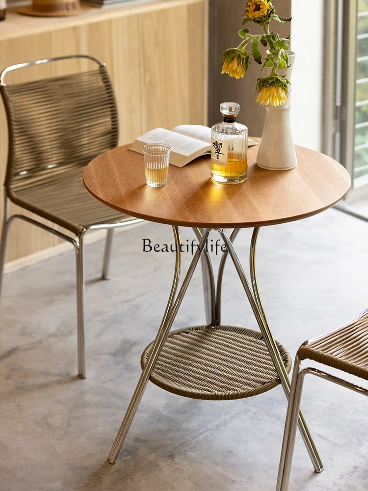 Outdoor stainless steel round dining table coffee table household solid wood balcony table
Outdoor stainless steel round dining table coffee table household solid wood balcony table