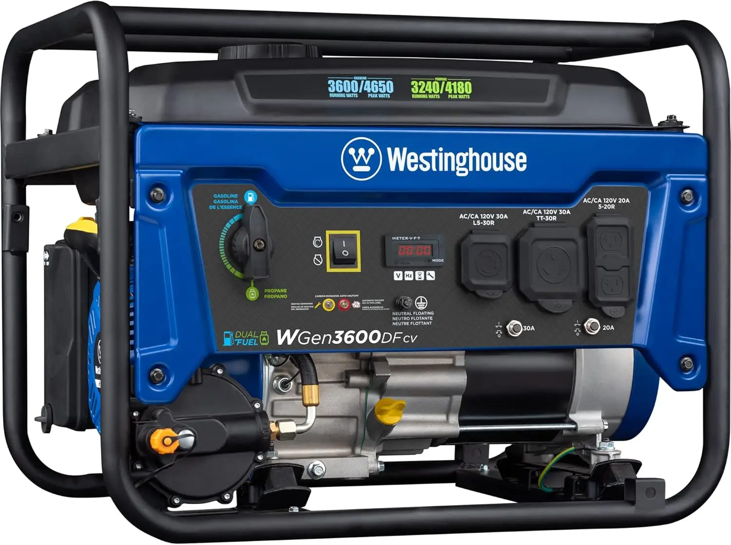 4650 Peak Watt Dual Fuel Portable Generator, RV Ready 30A Outlet, Gas & Propane Powered, CO Sensor
4650 Peak Watt Dual Fuel Portable Generator, RV Ready 30A Outlet, Gas & Propane Powered, CO Sensor