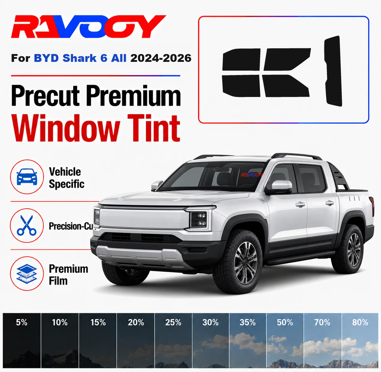 Premium Precut Window Tint Kit Front Rear Windows Rear Windshield For BYD Shark 6 All 2024-2026 Complete Set Nano Ceramic Film
Premium Precut Window Tint Kit Front Rear Windows Rear Windshield For BYD Shark 6 All 2024-2026 Complete Set Nano Ceramic Film