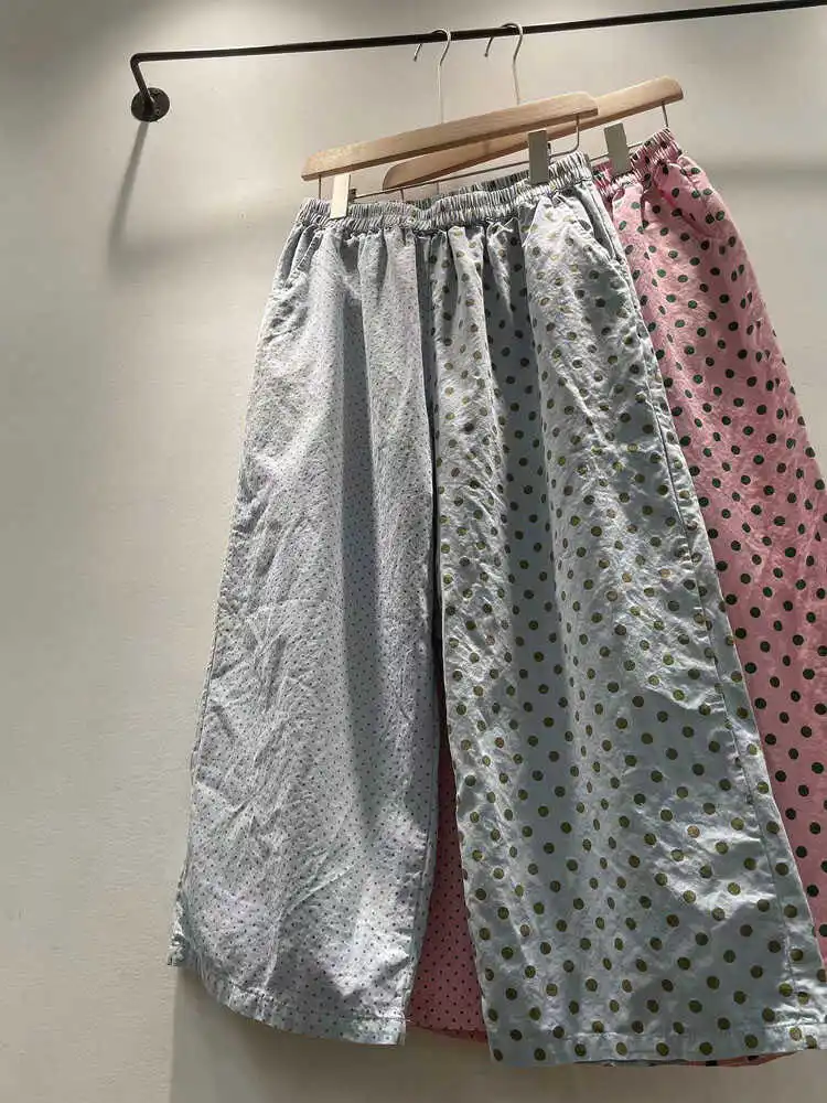 Summer Women's Slimming Polka Dot Splice Elastic Waist Loose Wide Leg Pants Straight Leg Casual Trousers Cotton 100% High Waist
Summer Women's Slimming Polka Dot Splice Elastic Waist Loose Wide Leg Pants Straight Leg Casual Trousers Cotton 100% High Waist