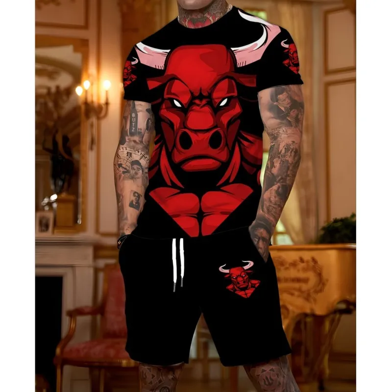 2025 Men's Bullhead Printed Short Sleeve T-Shirt Shorts Set Round Neck Gradient Short Sleeved Women's T Shirt Shorts Suit
2025 Men's Bullhead Printed Short Sleeve T-Shirt Shorts Set Round Neck Gradient Short Sleeved Women's T Shirt Shorts Suit