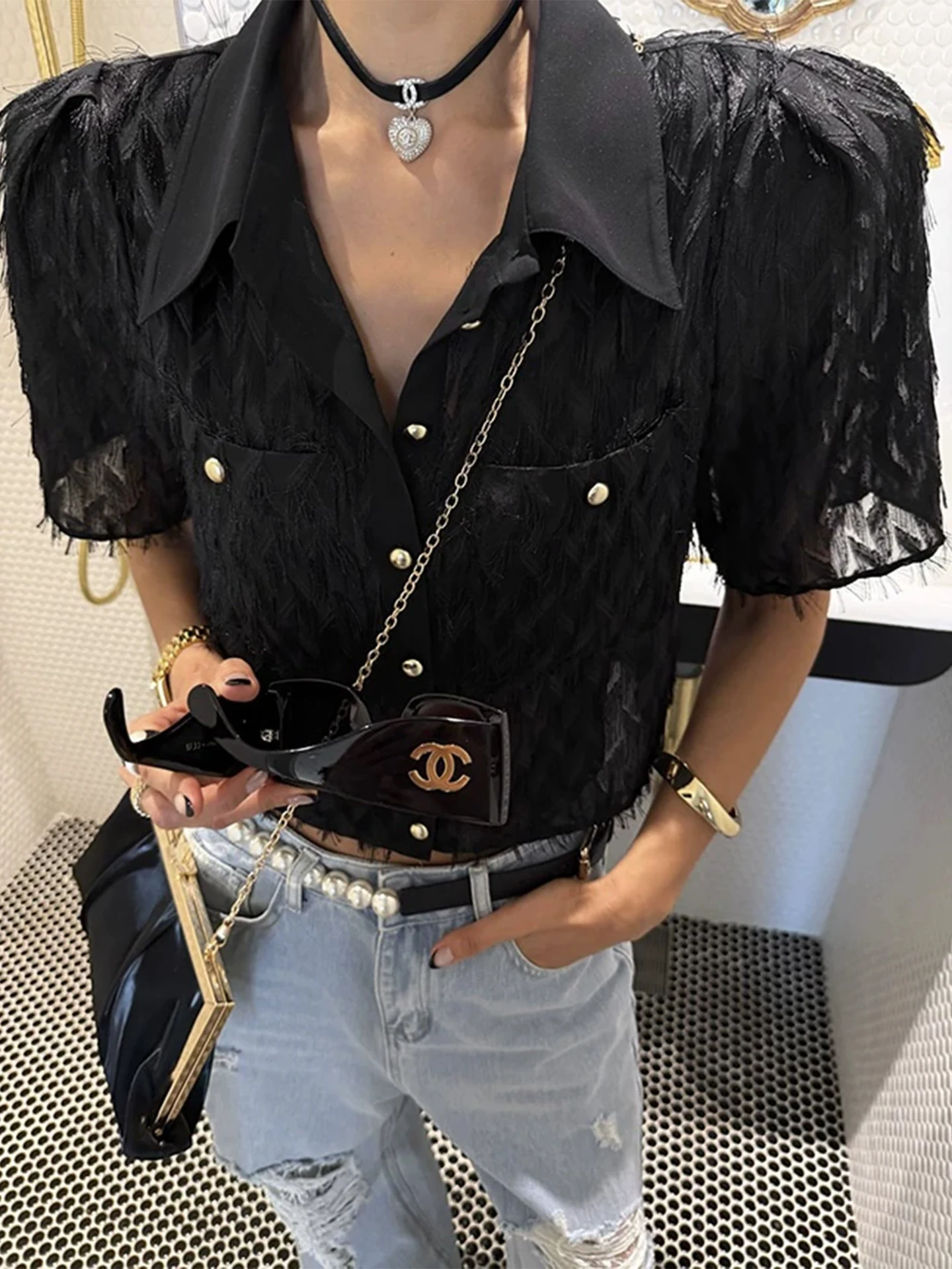 Lace Trim Short Sleeve Shirt Women's Design Collar Summer New Style Versatile Short Length Lace Top Polyester Cotton Blend
Lace Trim Short Sleeve Shirt Women's Design Collar Summer New Style Versatile Short Length Lace Top Polyester Cotton Blend