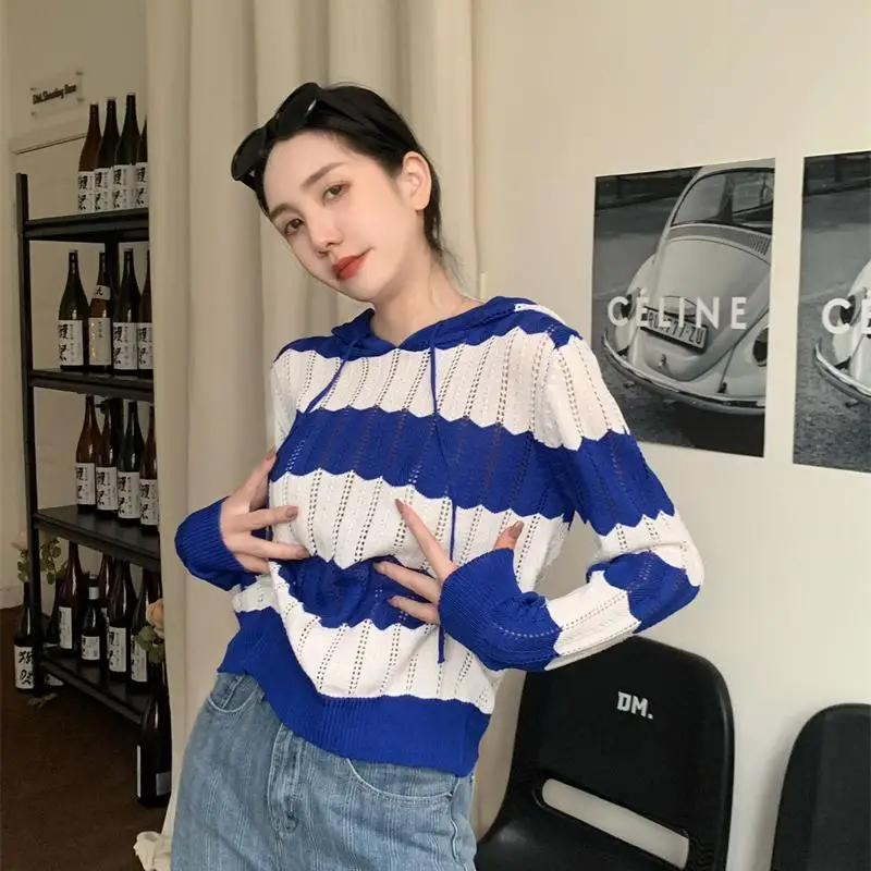 Knitted Sweater Hooded Drawstring Striped Autumn Winter Korean Sweater Women'S Clothing Long Sleeve Loose Casual Pullovers
Knitted Sweater Hooded Drawstring Striped Autumn Winter Korean Sweater Women'S Clothing Long Sleeve Loose Casual Pullovers
