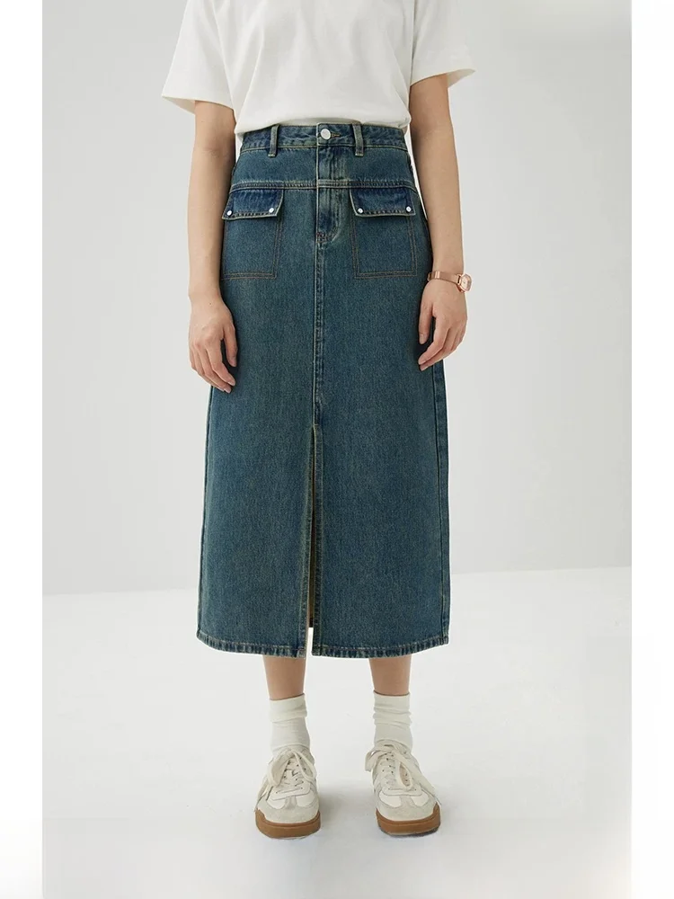 Retro Washed Denim Skirt High Waist Straight Cut Split mid Length Women's Fashion Commute Pure Color H-Shape Cotton 100%
Retro Washed Denim Skirt High Waist Straight Cut Split mid Length Women's Fashion Commute Pure Color H-Shape Cotton 100%