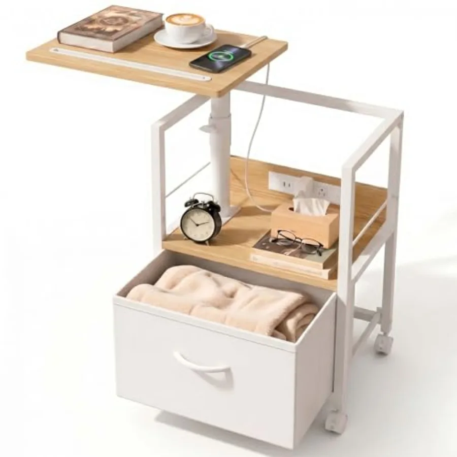 Swivel Lift Top Nightstand with Charging Station, Rolling Side Table for Recliner, Bedside Table with Wheels and a Fabric Drawe
Swivel Lift Top Nightstand with Charging Station, Rolling Side Table for Recliner, Bedside Table with Wheels and a Fabric Drawe