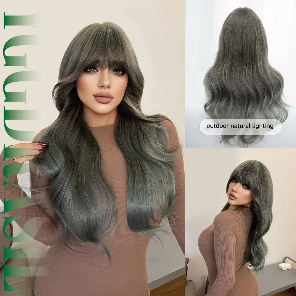 28Inch Vintage Greenish Gray Gradient Synthetic Wigs With Bang Long Natural Wavy Hair Wig For Women Daily Use Heat Resistant
28Inch Vintage Greenish Gray Gradient Synthetic Wigs With Bang Long Natural Wavy Hair Wig For Women Daily Use Heat Resistant