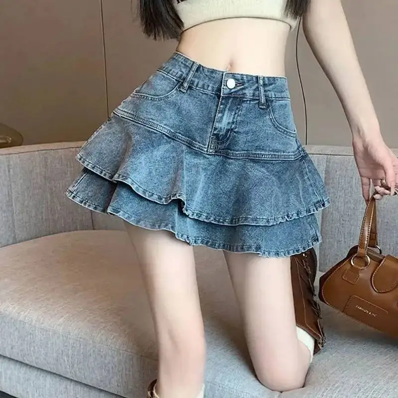 Korean Fashion Women Denim Short Skirts Summer Streetwear All Match Ruffles Mini Stretch Jean High Waist Cake Skirt
Korean Fashion Women Denim Short Skirts Summer Streetwear All Match Ruffles Mini Stretch Jean High Waist Cake Skirt