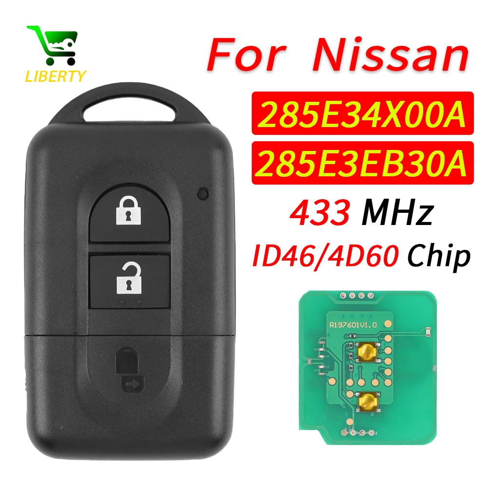 Liberty Keyless Remote Key 433MHz 4D60 / 46 PCF7936 Chip For Nissan X-trail Qashqai Pathfinder 2007-2015 285E34X00A / 285E3EB30A
Liberty Keyless Remote Key 433MHz 4D60 / 46 PCF7936 Chip For Nissan X-trail Qashqai Pathfinder 2007-2015 285E34X00A / 285E3EB30A