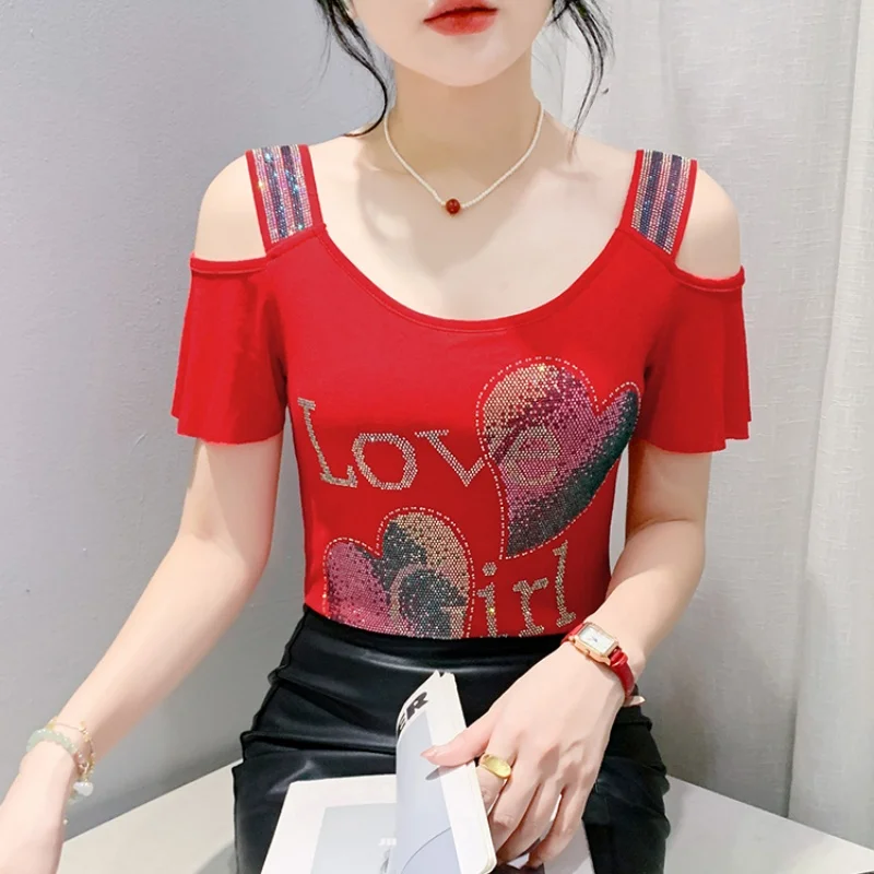 High Quality Design Letter Shiny Diamonds Ladies T-Shirt Sexy Off Shoulder Dance Costume Luxury Women Mesh Tops Tees Shirts
High Quality Design Letter Shiny Diamonds Ladies T-Shirt Sexy Off Shoulder Dance Costume Luxury Women Mesh Tops Tees Shirts