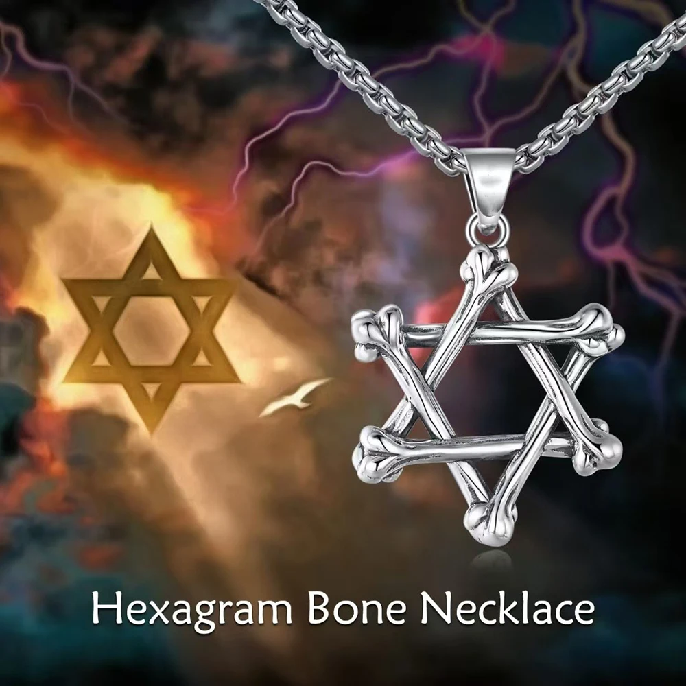 Retro Punk Gothic Star Of David Pendant Unique Bone-Shaped Hexagonal Design Unisex Jewelry Anniversary Gift
Retro Punk Gothic Star Of David Pendant Unique Bone-Shaped Hexagonal Design Unisex Jewelry Anniversary Gift
