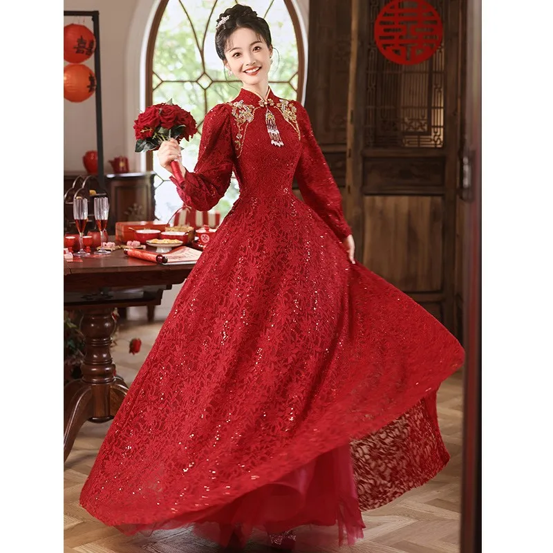 Red toasting fashion banquet cheongsam new Chinese-style dress long-sleeved
Red toasting fashion banquet cheongsam new Chinese-style dress long-sleeved
