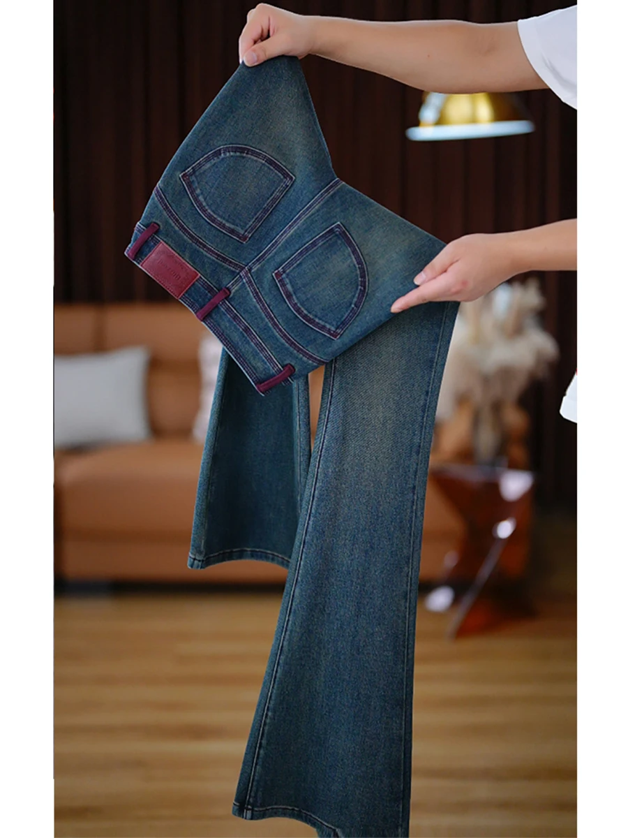 American Style Retro Blue Slim Fit Stretchy Flared Denim Jeans Women's High Waist Long Pants Spring Autumn plus Size Slimming
American Style Retro Blue Slim Fit Stretchy Flared Denim Jeans Women's High Waist Long Pants Spring Autumn plus Size Slimming