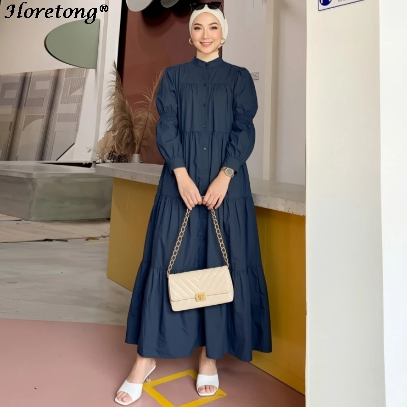 Horetong 2026 Muslim Abaya Solid Color Casual Loose Tiered Button Front Stand Collar Modest Maxi Dress Ramadan Eid Daily Wear
Horetong 2026 Muslim Abaya Solid Color Casual Loose Tiered Button Front Stand Collar Modest Maxi Dress Ramadan Eid Daily Wear