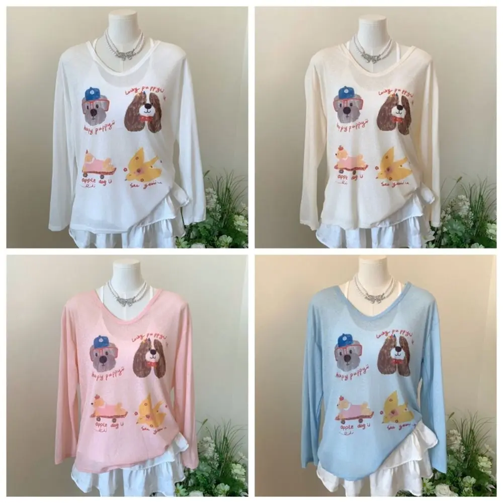 Thin Dog Print Graphic T-shirt Sunscreen Loose Cartoon Animal Long Sleeved Top Ins Korean Style Round Neck Oversized T-shirt
Thin Dog Print Graphic T-shirt Sunscreen Loose Cartoon Animal Long Sleeved Top Ins Korean Style Round Neck Oversized T-shirt