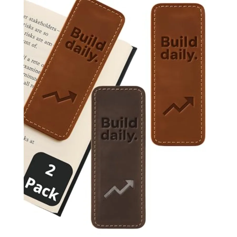 Handmade Leather Bookmarks for Men 2 Pack - Build Daily Motivational Quote - Full Grain Leather Page Markers for Books, Bible,
Handmade Leather Bookmarks for Men 2 Pack - Build Daily Motivational Quote - Full Grain Leather Page Markers for Books, Bible,