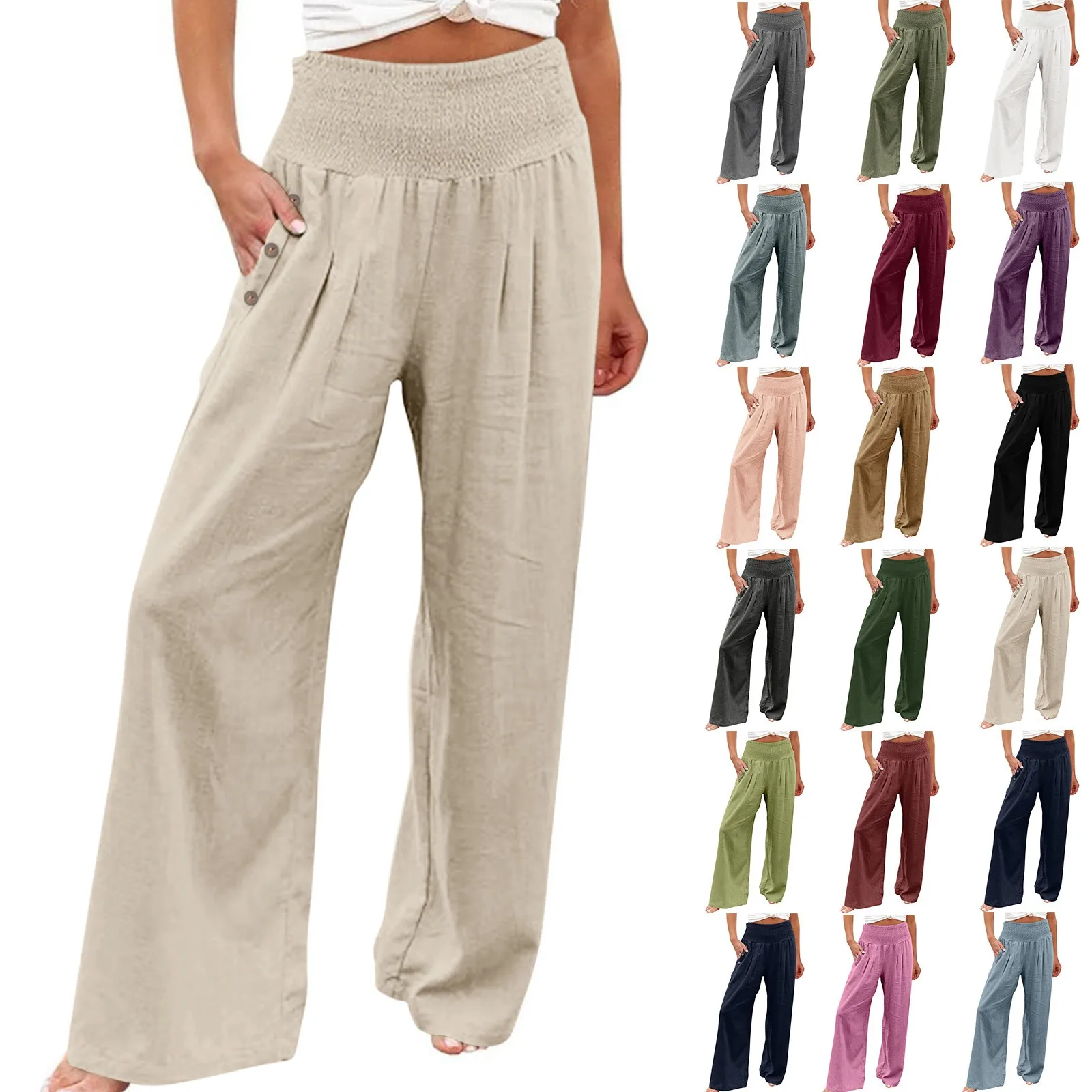 Summer Cotton Linen Wide Leg Pants Women Loose Palazzo Pant Pocket Elastic Waist Button Casual Pants Pant for Women Women’s Pant
Summer Cotton Linen Wide Leg Pants Women Loose Palazzo Pant Pocket Elastic Waist Button Casual Pants Pant for Women Women’s Pant
