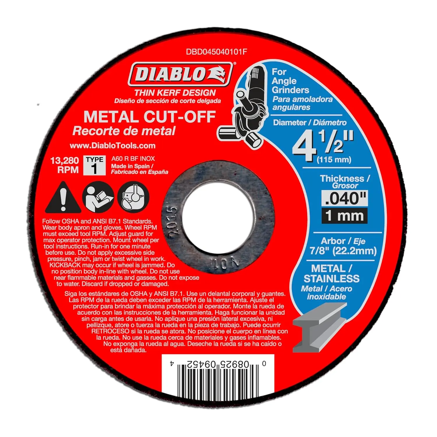 10-Pack 4-1/2" Metal Cut-Off Discs, Thin Kerf, Premium Aluminum Oxide, Fast Cutting
10-Pack 4-1/2" Metal Cut-Off Discs, Thin Kerf, Premium Aluminum Oxide, Fast Cutting