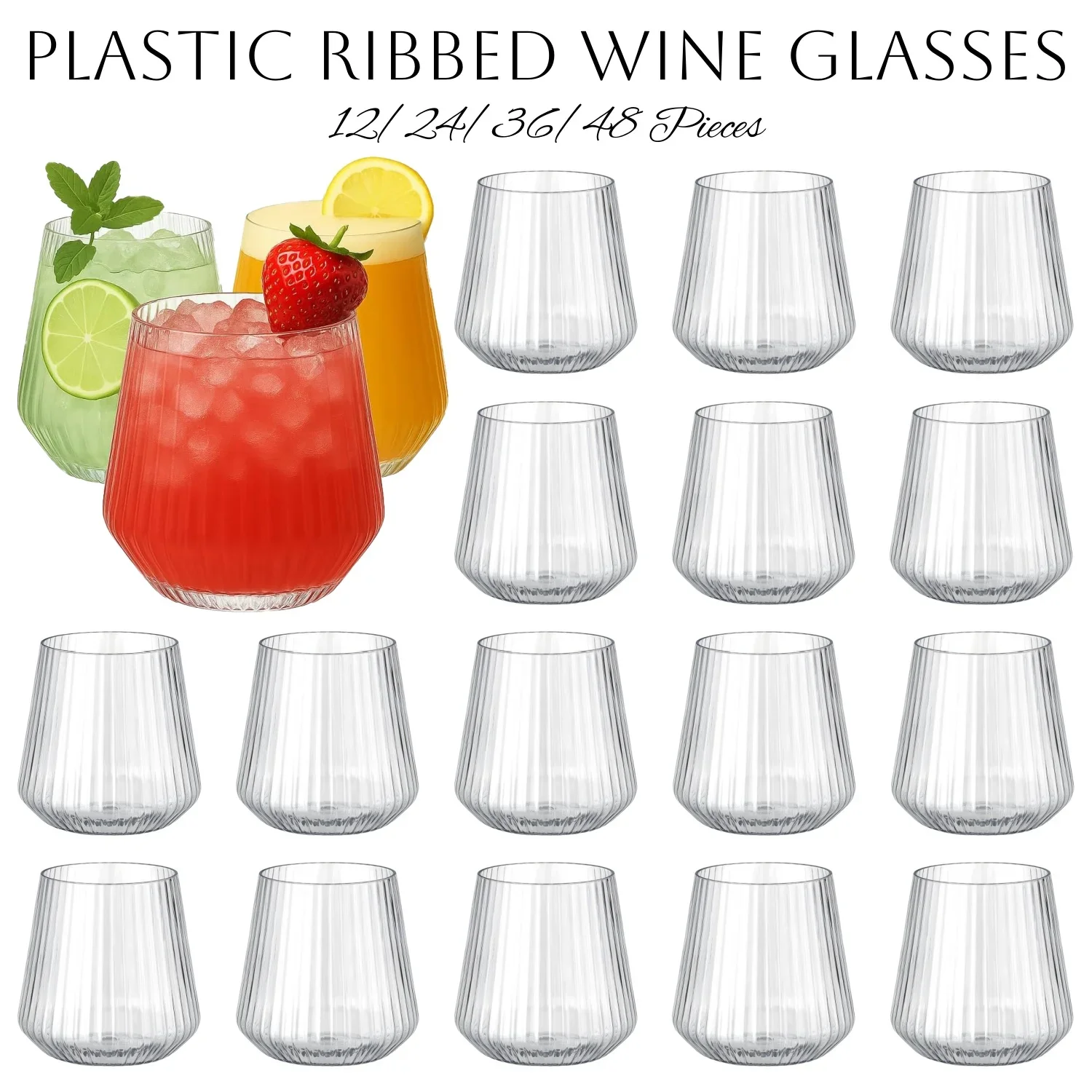 12-48Pcs 14oz Plastic Ribbed Wine Glasses Disposable Stemless Wine Glasses Plastic Cocktail Glasses for Party Unbreakable
12-48Pcs 14oz Plastic Ribbed Wine Glasses Disposable Stemless Wine Glasses Plastic Cocktail Glasses for Party Unbreakable