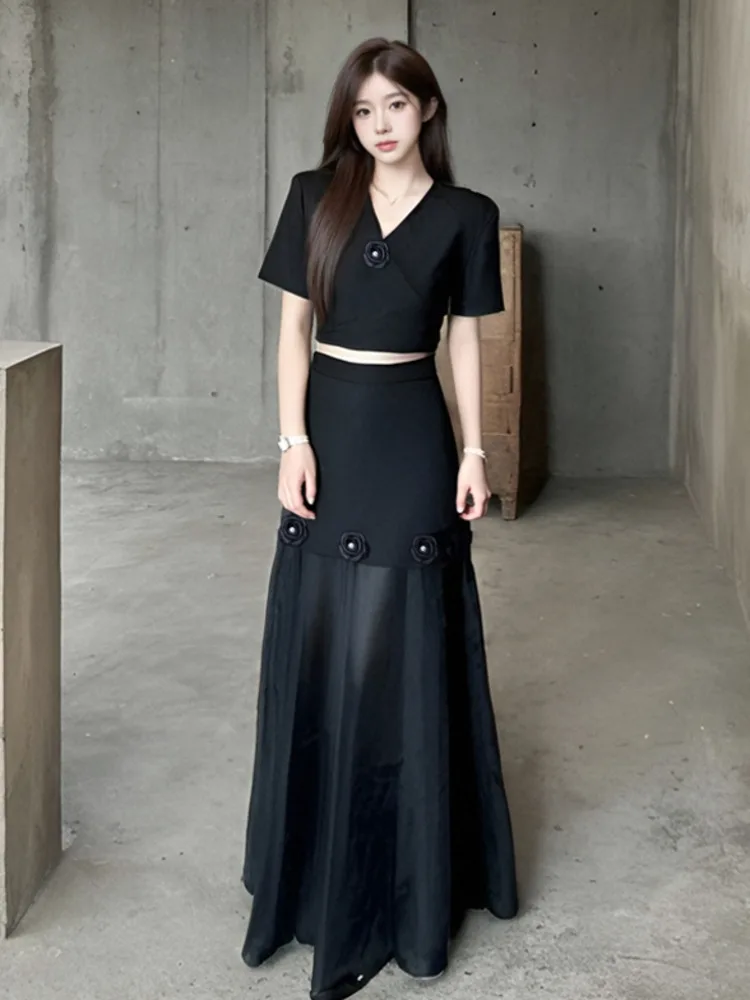 Korean OL 2 Piece Set Women's Summer Outfit Elegant Crop Top + Patchwork Long Skirt Two-piece Set Fashion Casual Female Clothes
Korean OL 2 Piece Set Women's Summer Outfit Elegant Crop Top + Patchwork Long Skirt Two-piece Set Fashion Casual Female Clothes