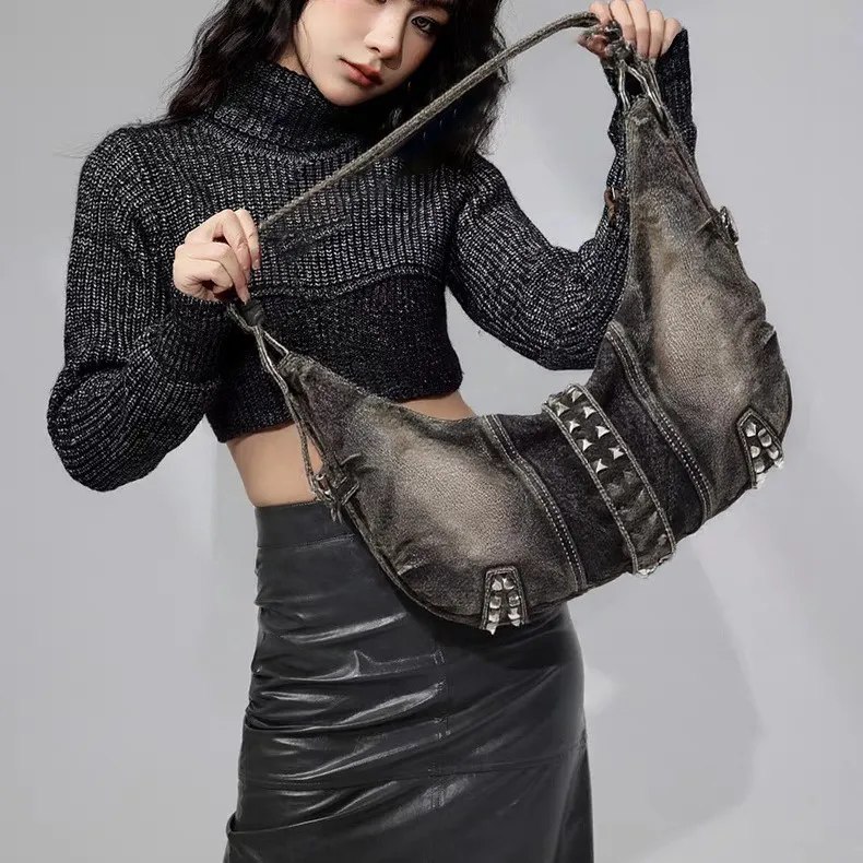 Vintage rivet Women Shoulder Bags Large Capacity Cowboy ladies hobos Handbags Washed denim Crossbody bag big totes bolsas blue
Vintage rivet Women Shoulder Bags Large Capacity Cowboy ladies hobos Handbags Washed denim Crossbody bag big totes bolsas blue