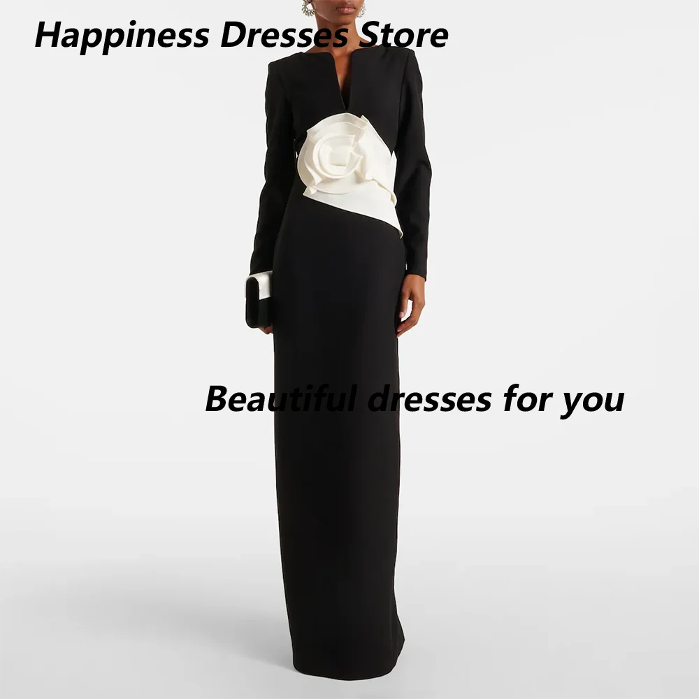 Fashion Flower Evening Dress Customized V-Neck Long Sleeves Modern Jersey Evening Gowns Elegant Back Slit Straight Prom Dresses
Fashion Flower Evening Dress Customized V-Neck Long Sleeves Modern Jersey Evening Gowns Elegant Back Slit Straight Prom Dresses