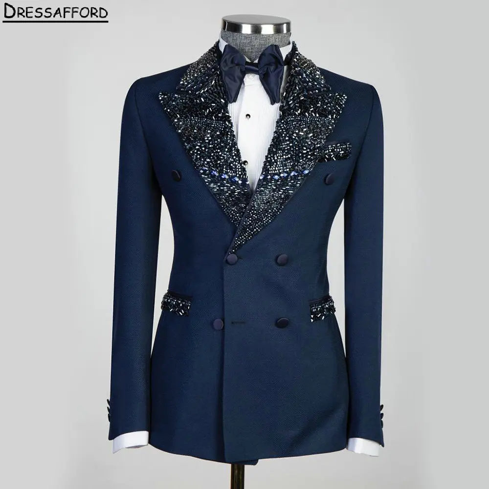 Dark Blue Men Business Crystal Beading Formal Occasion Tuxedos Grooms Wedding Party Prom Male Suit 2 Piece Set Blazer Pants
Dark Blue Men Business Crystal Beading Formal Occasion Tuxedos Grooms Wedding Party Prom Male Suit 2 Piece Set Blazer Pants