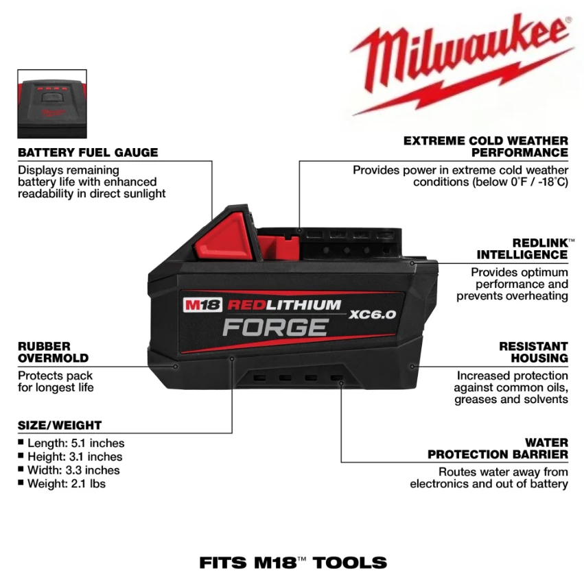 Origina Milwaukee M18 XC 6.0Ah 8.0Ah Battery 18V REDLITHIUM Ion High Power Long Cycle Life 48-11-1860 48-11-1850 48-11-1840 Tool
Origina Milwaukee M18 XC 6.0Ah 8.0Ah Battery 18V REDLITHIUM Ion High Power Long Cycle Life 48-11-1860 48-11-1850 48-11-1840 Tool