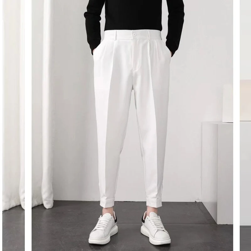 Streetwear Mens Casual Pants Pleated Design Solid Color Fashion Men's Suit Trousers 2024 Spring Summer Vintage Men Pencil Pants
Streetwear Mens Casual Pants Pleated Design Solid Color Fashion Men's Suit Trousers 2024 Spring Summer Vintage Men Pencil Pants