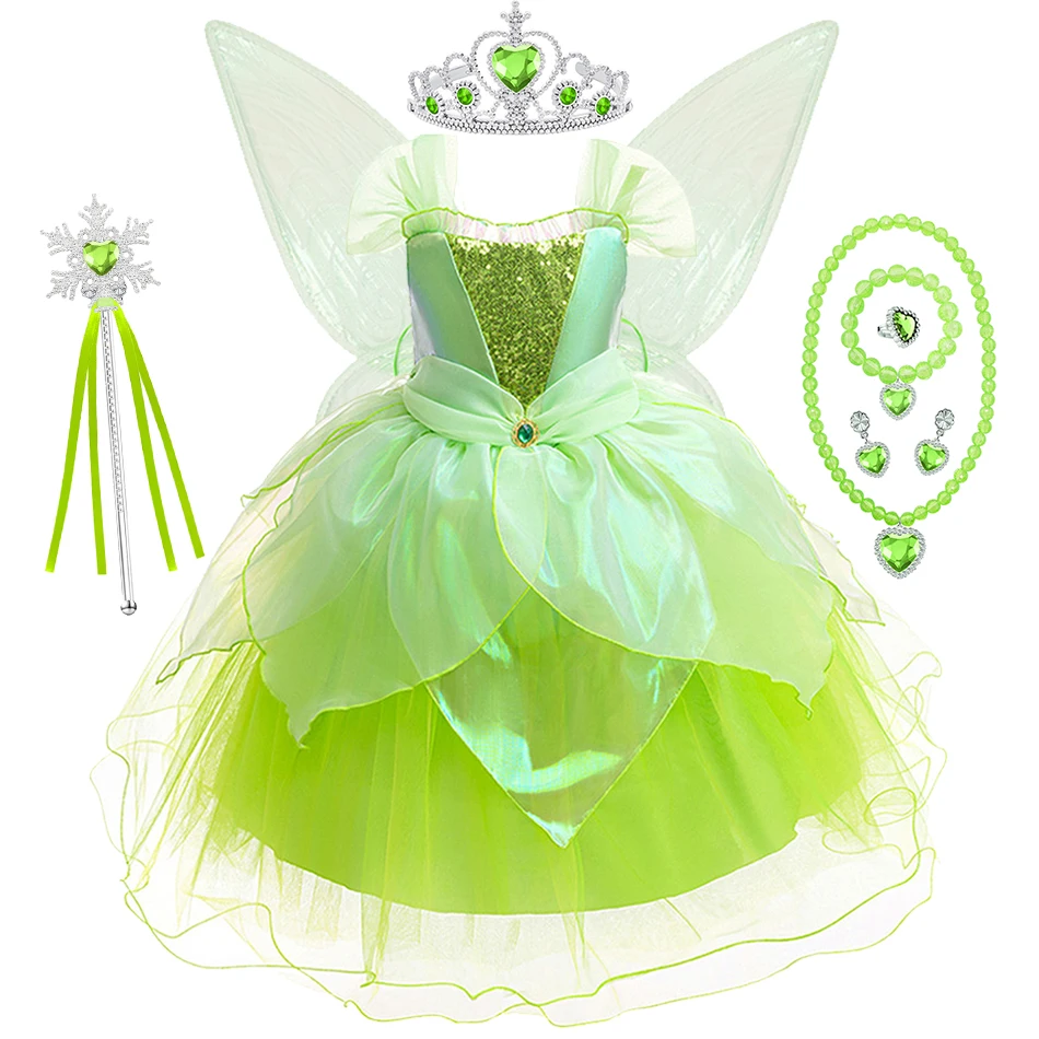 Tiana Role Play Green Princess Costume Girls TinkerBell Fairy Cosplay Dress Children Birthday Halloween Sequin Mesh Vestidos
Tiana Role Play Green Princess Costume Girls TinkerBell Fairy Cosplay Dress Children Birthday Halloween Sequin Mesh Vestidos
