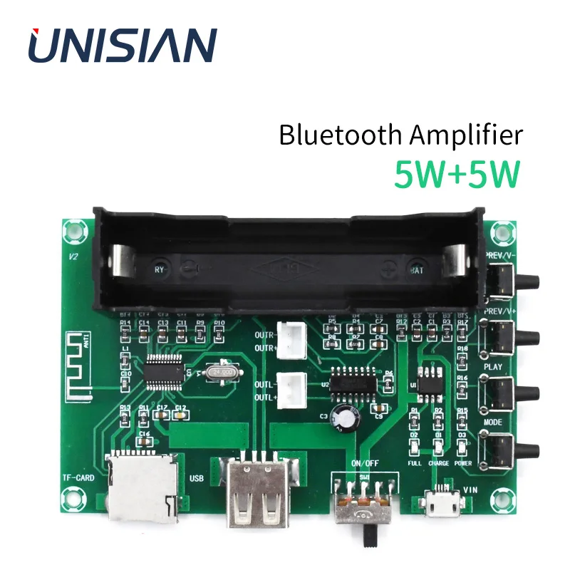 UNISIAN Bluetooth 5.0 PAM8403 Mini Audio Amplifier 2*5W 2.0 channel HIFI Digital Power Amplifier Board Support SD Card USB disk
UNISIAN Bluetooth 5.0 PAM8403 Mini Audio Amplifier 2*5W 2.0 channel HIFI Digital Power Amplifier Board Support SD Card USB disk