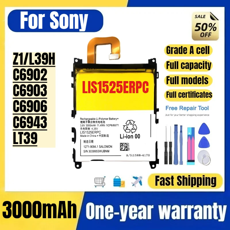LIS1525ERPC for Sony Z1/L39H/C6902/C6903/C6906/C6943/LT39 Mobile Phone Battery High Quality Replacement Bateria Grade A Cell
LIS1525ERPC for Sony Z1/L39H/C6902/C6903/C6906/C6943/LT39 Mobile Phone Battery High Quality Replacement Bateria Grade A Cell
