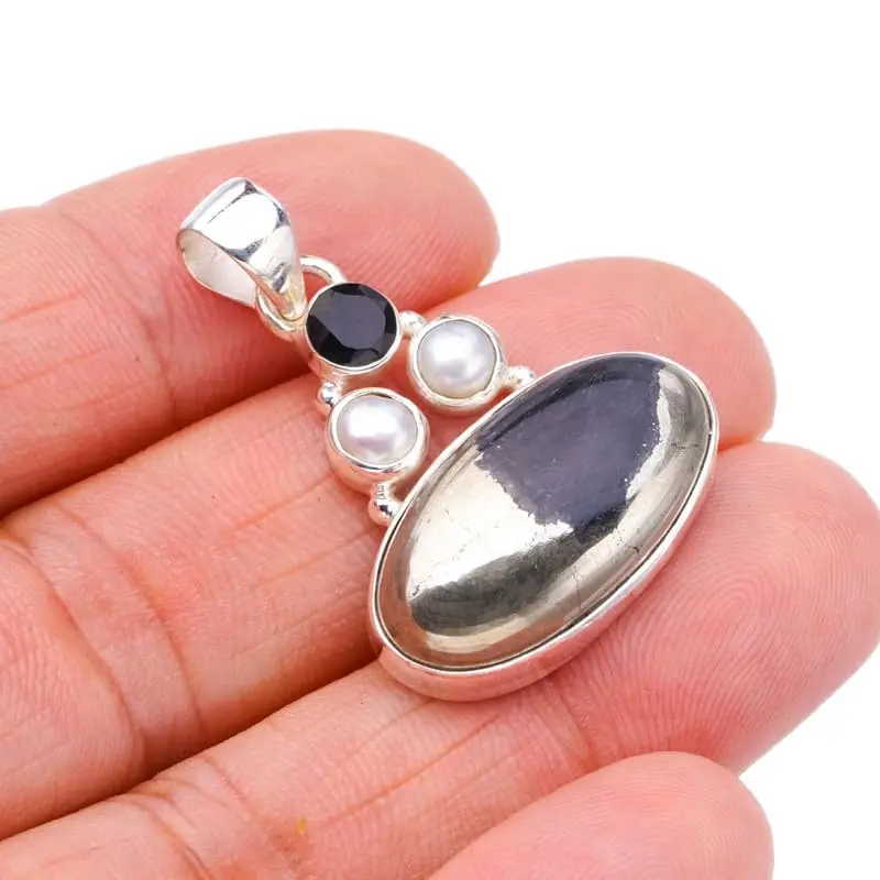 StarGems® Natural Apache Gold Stone Black Onyx And River PearlHandmade 925 Sterling Silver Pendant 1.5" F3639
StarGems® Natural Apache Gold Stone Black Onyx And River PearlHandmade 925 Sterling Silver Pendant 1.5" F3639