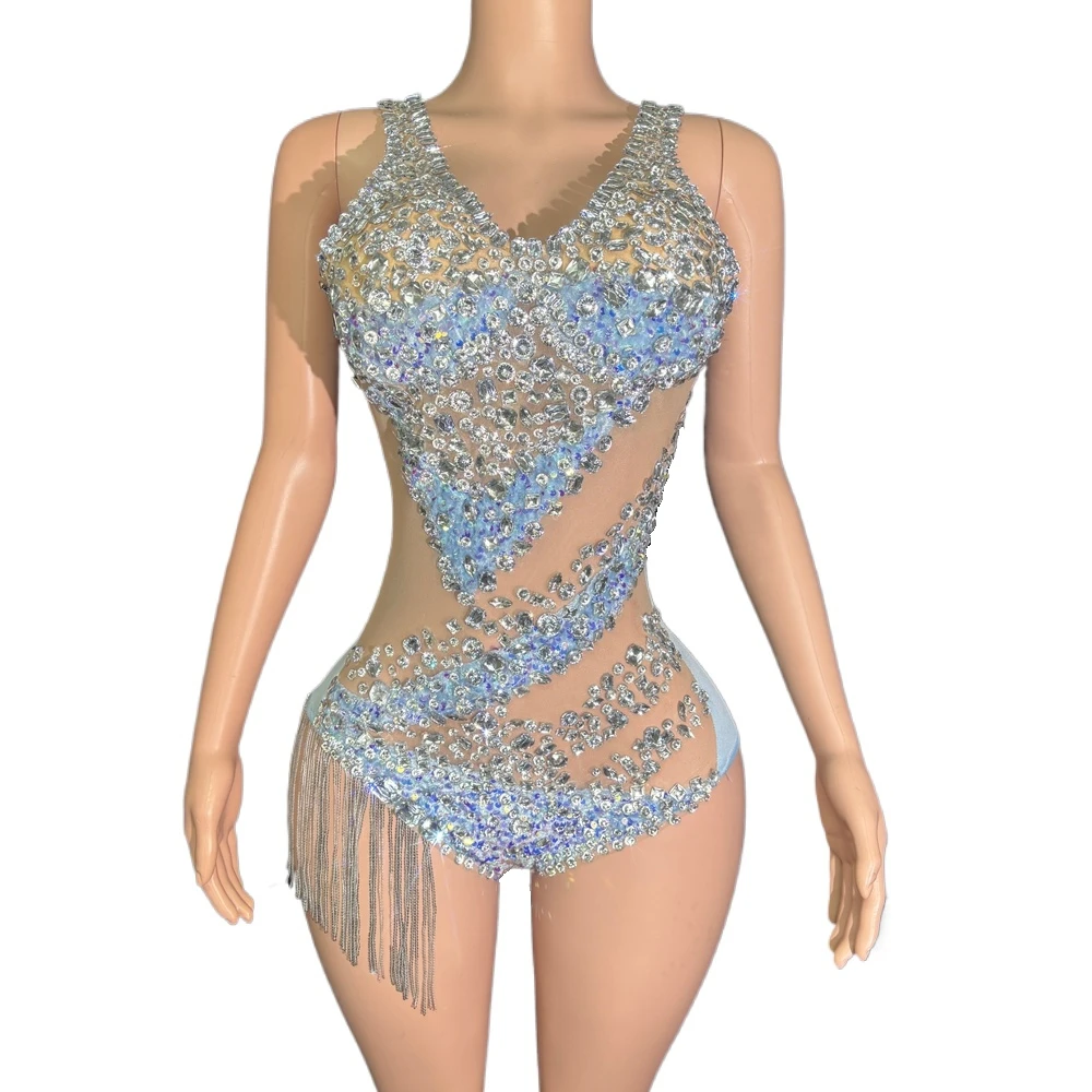 Sparkly Rhinestones Tassels Bodysuit for Women Sexy Transparent Celebrate Birthday Outfit Performance Dance Costume Stage Wear
Sparkly Rhinestones Tassels Bodysuit for Women Sexy Transparent Celebrate Birthday Outfit Performance Dance Costume Stage Wear