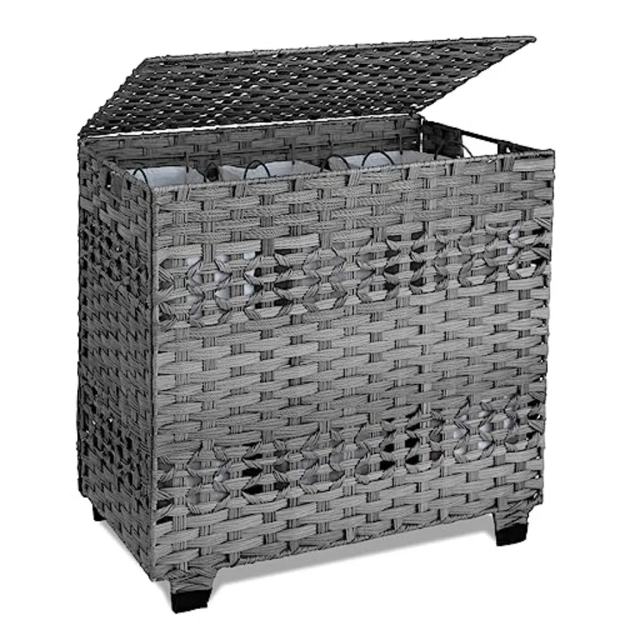 Laundry Hamper with Lid, 140L Clothes Hamper with 3 Removable Liner Bags, Foldable Basket with Lid, Synthetic Wicker Laundry Ba
Laundry Hamper with Lid, 140L Clothes Hamper with 3 Removable Liner Bags, Foldable Basket with Lid, Synthetic Wicker Laundry Ba