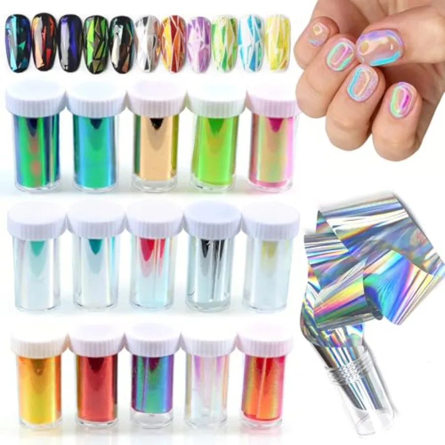 15 Bottles Cellophane Nail Foil, Holographic Nail Stickers Decals, Ice Cube Film Foil Sheets, Aurora Foils for Nails, Iridescen
15 Bottles Cellophane Nail Foil, Holographic Nail Stickers Decals, Ice Cube Film Foil Sheets, Aurora Foils for Nails, Iridescen