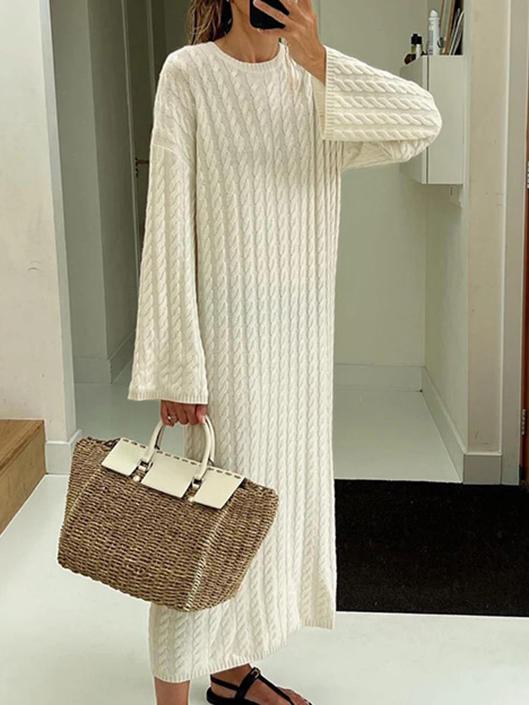 Knitted Midi Dress Women Elegant Ribbed Dress Autumn Casual Loose Long Sleeve Dress Lady Vintage Fashion Twist Sweater Dress
Knitted Midi Dress Women Elegant Ribbed Dress Autumn Casual Loose Long Sleeve Dress Lady Vintage Fashion Twist Sweater Dress