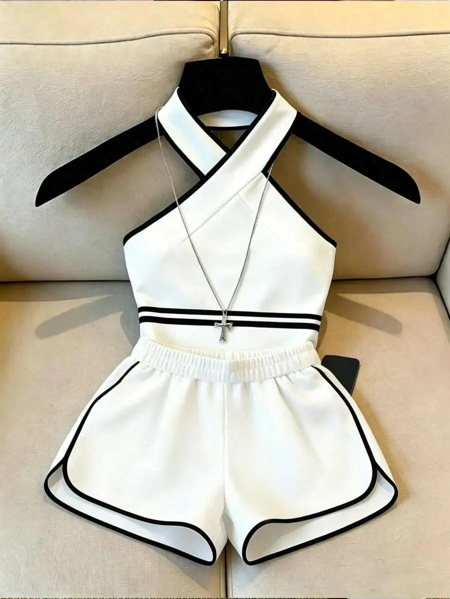 Womens Halter Neck Two Piece Set White Black Striped Summer Casual Outfit
Womens Halter Neck Two Piece Set White Black Striped Summer Casual Outfit