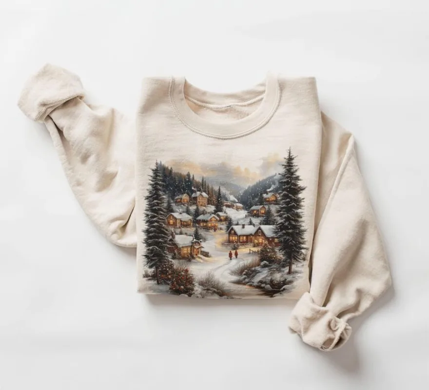 Round-neck Pullover Vintage Classic Printing Hoodies Retro Christmas Winter Village Sweatshirt Women Crewneck Sweatshirt
Round-neck Pullover Vintage Classic Printing Hoodies Retro Christmas Winter Village Sweatshirt Women Crewneck Sweatshirt