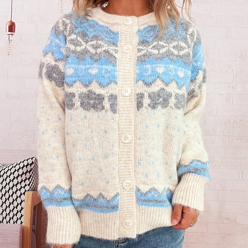 Vintage Ethnic Print Autumn Cardigan Coat Causal Long Sleeve Loose Short Sweater Winter Lady Fashion O-neck Knitted Jacquard Top
Vintage Ethnic Print Autumn Cardigan Coat Causal Long Sleeve Loose Short Sweater Winter Lady Fashion O-neck Knitted Jacquard Top