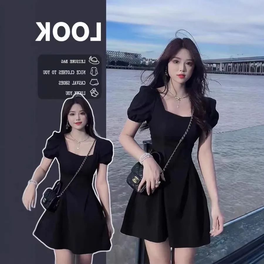 【New style】High-end Hepburn style small black dress for women's summer new style French retro square collar bubble sleeves wais
【New style】High-end Hepburn style small black dress for women's summer new style French retro square collar bubble sleeves wais
